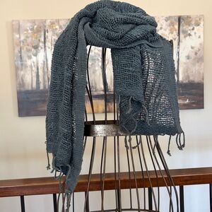 NEW Marquet Hand Dyed Fair Trade 100% Soft Free Weave Fringed Blue Gray Scarf